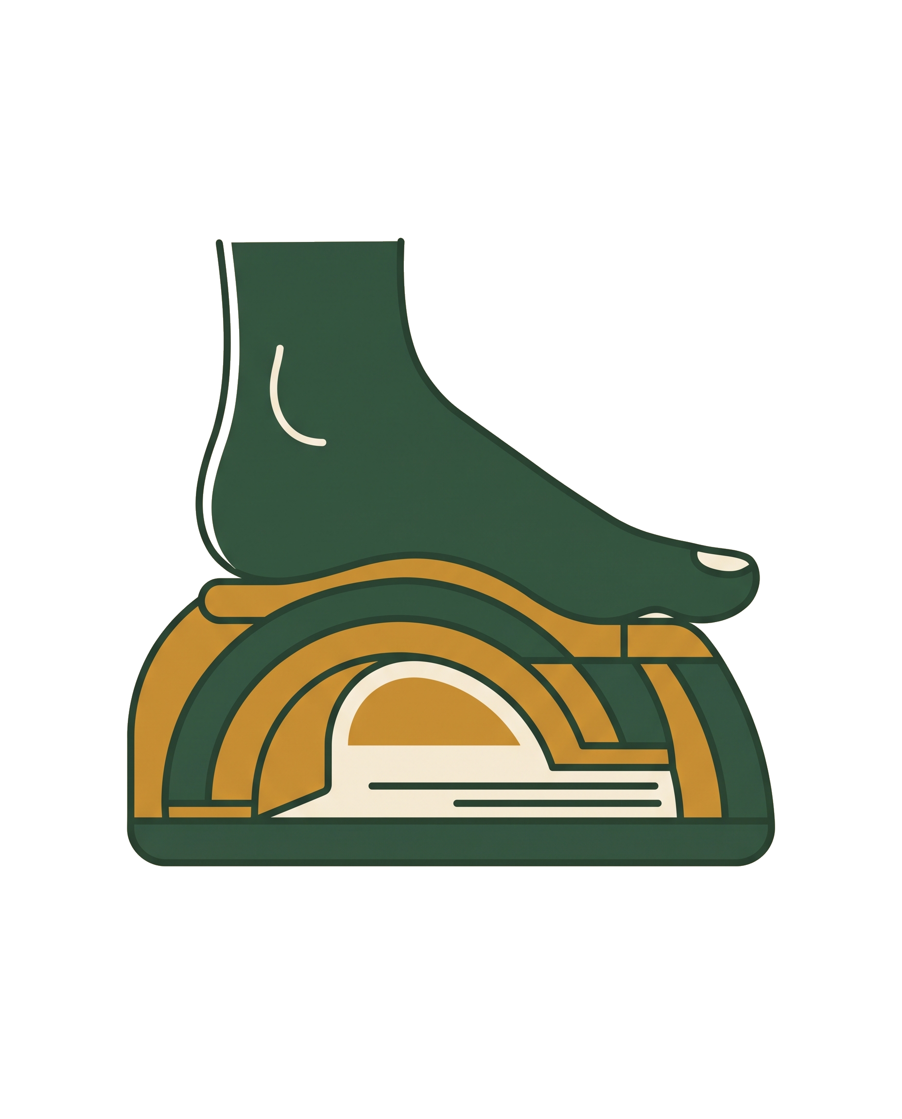 Flat illustration of a foot resting on a supportive custom arch